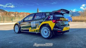 Skoda Fabia RS Rally2 verte et jaune de Stefano MELLA, covering complet réalisé par Agence 2219 pour AMD Motorsport